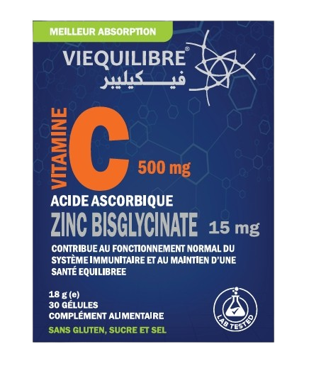 VIEQUILIBRE VITAMINE.C 500MG+ZINC BISGLYCINATE 15MG GELULE B/30 .